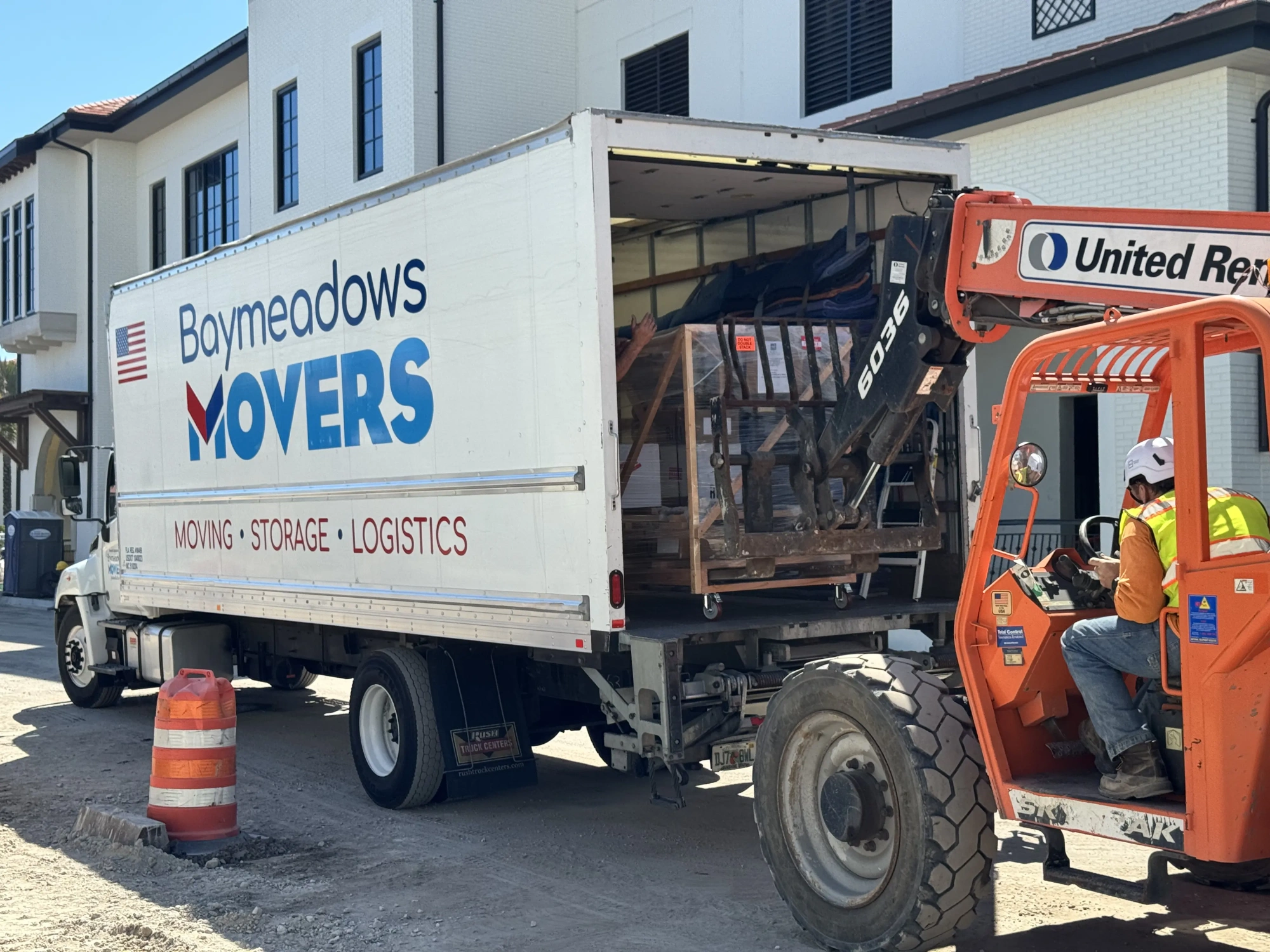 Truck delivering chandeliers
